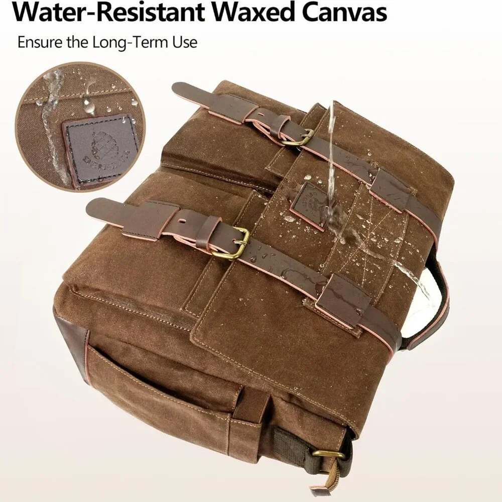 Messenger Bag for Men,14-15.6 Inch Laptop Bag, Water-resistant Waxed Canvas Satc - Picture 5 of 7